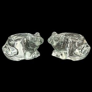Vintage 1970s Indiana Glass Company Frog Clear Crystal Votive Candle Holders (2)